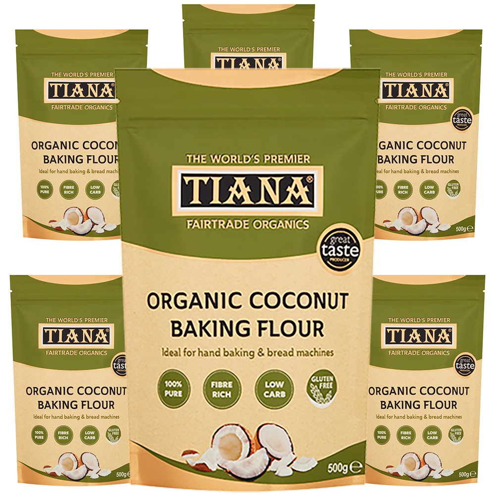 TIANA Fairtrade Organic Gluten-Free Coconut Flour 500g, 6 for 4
