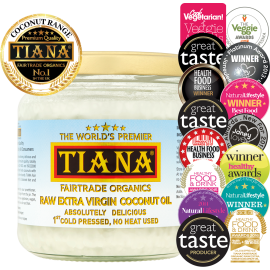 TIANA® Fairtrade Organic Raw Extra Virgin Coconut Oil – UK’s No.1 for Cooking, Beauty & Wellness, 350ml 