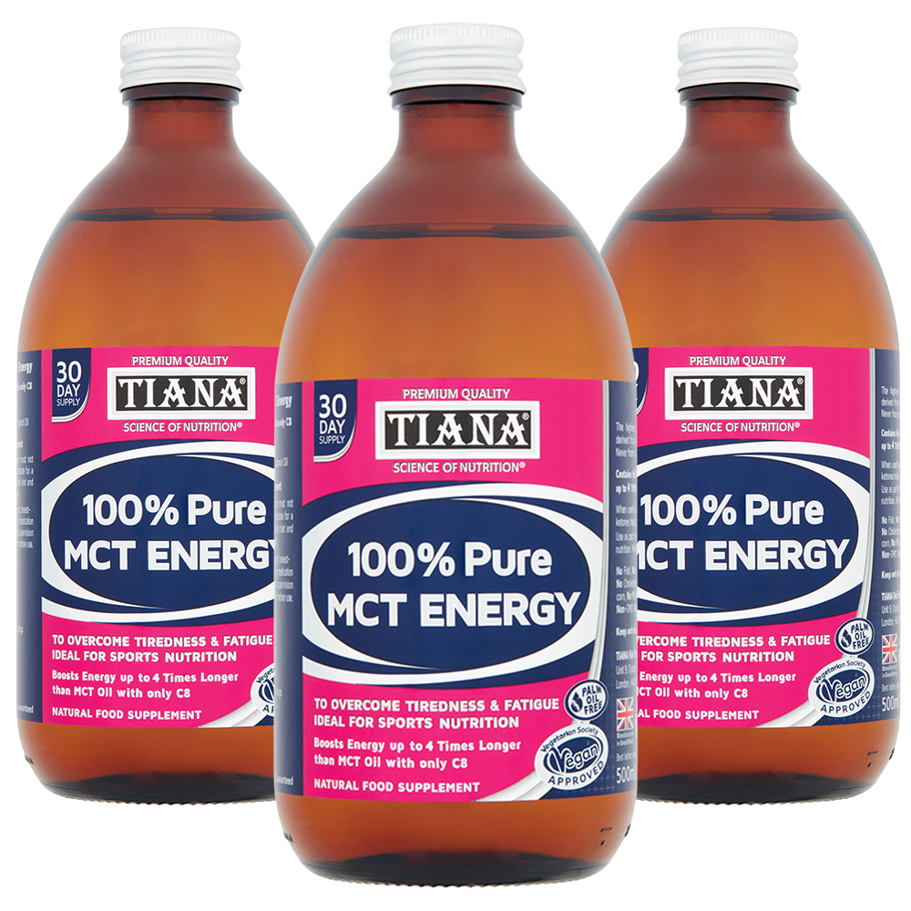 TIANA Fairtrade Organic 100% Pure MCT Oil Energy 500ml 3 for 2, 90 days supply 