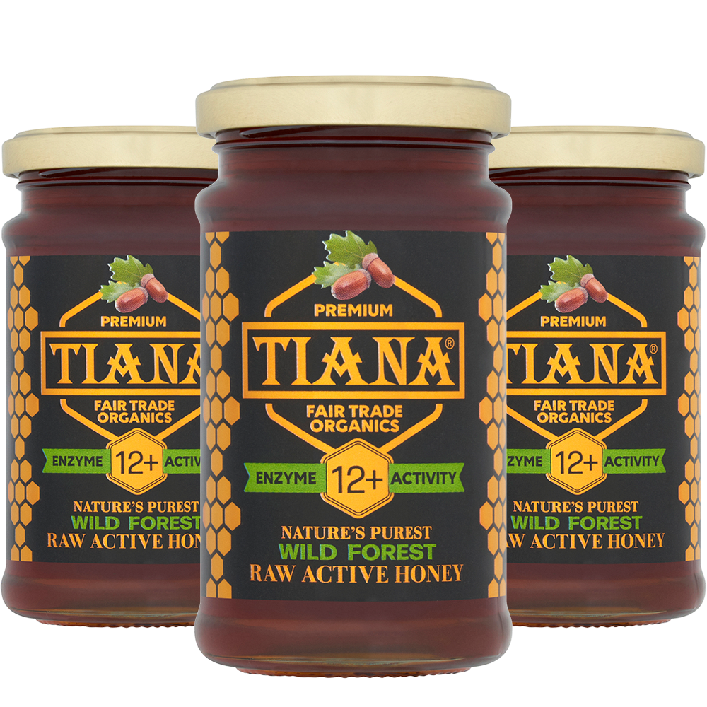 TIANA Pure Organic Raw Active Wild Forest Honey, Ensyme Diastase Activity 12+, 3 for 2